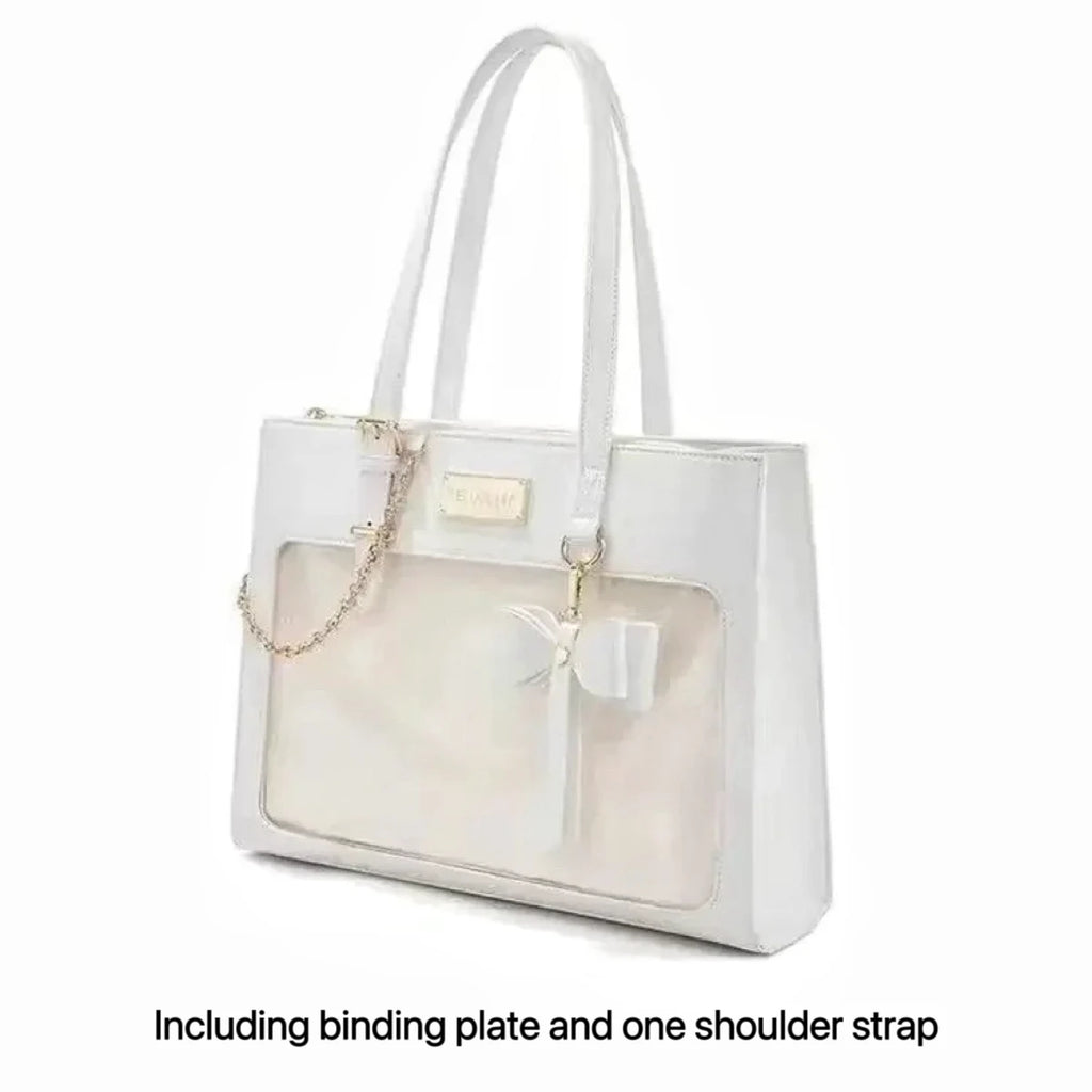 Women's Fashion Bow Ita Bag Fashion Tote Bag Sweet Girl Transparent Crossbody Bag Lolita Shoulder Bag DIY Display Badge Handbags