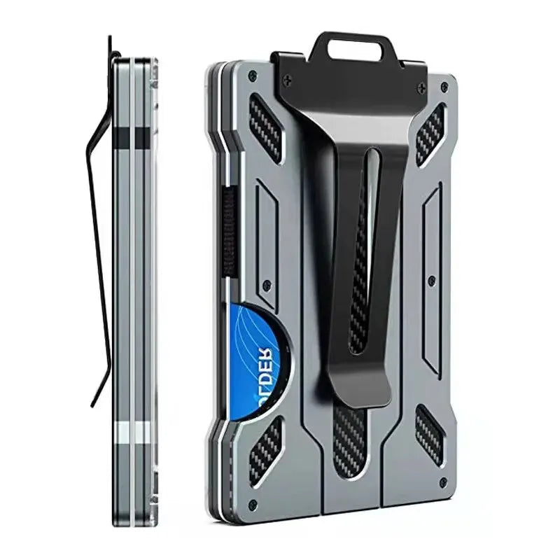 Minimalist Slim Wallet for Men,Metal Wallets with Money Clip, Clear ID Window badge Card Holder,RFID Blocking (Carbon Fiber)