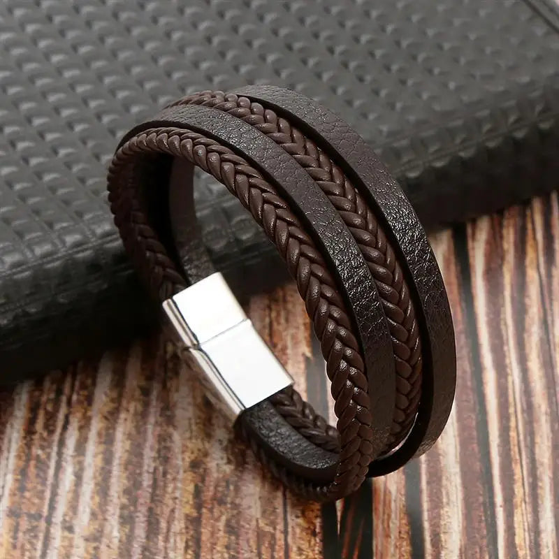 Classic Hand-Woven Leather Bracelet 19/21/23cm Multilayer Leather Men Bracelets Punk Bangle for Friend Charm Jewelry Gifts