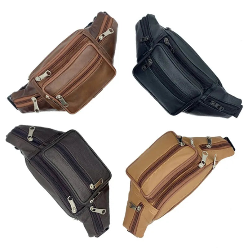 Fashion Men Leather Fanny Bag for Phone Pouch Male Leather Messenger Bags Brand Fanny Pack Male Travel Waist Bag