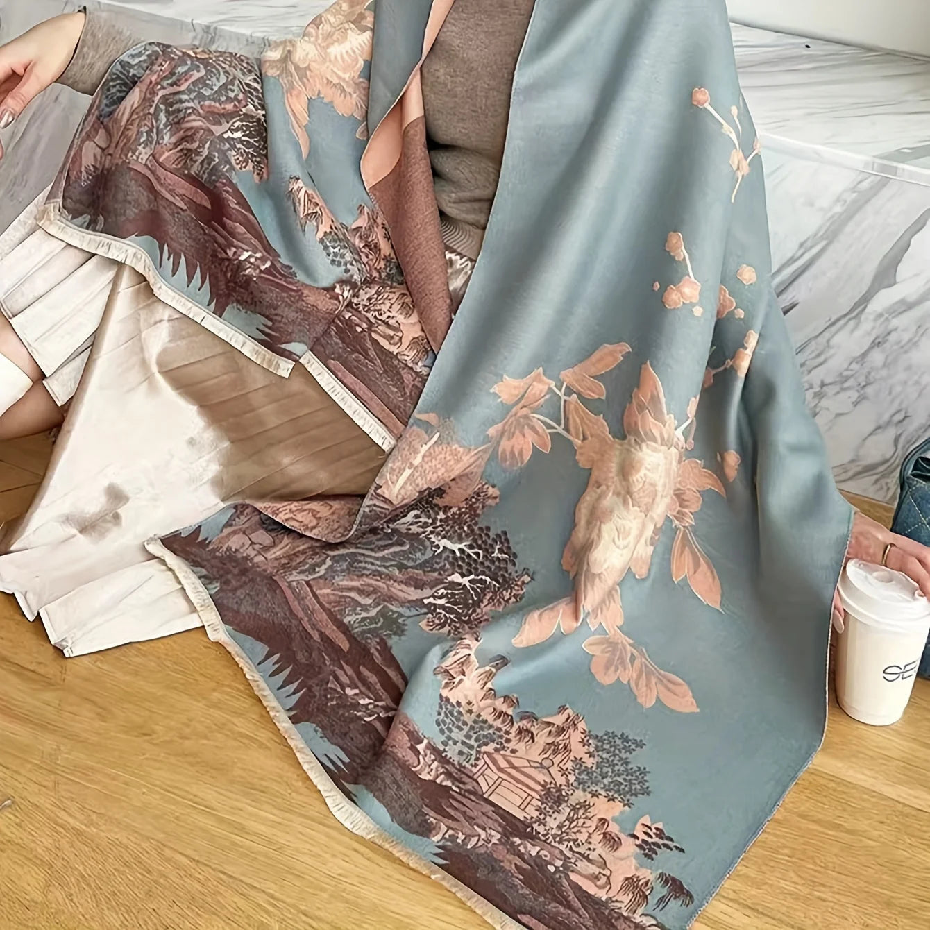 Air-conditioning Shawl for Women in Autumn and Winter Office Nap Knitted Blanket Imitation Cashmere Tassel Mid-length Warm Scarf