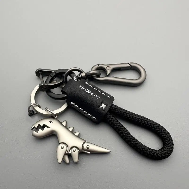 Motorcycle Decoration Accessories Little Dinosaur Car Keychain Single Leather Woven Rope Metal Keychain Handbag Pendant