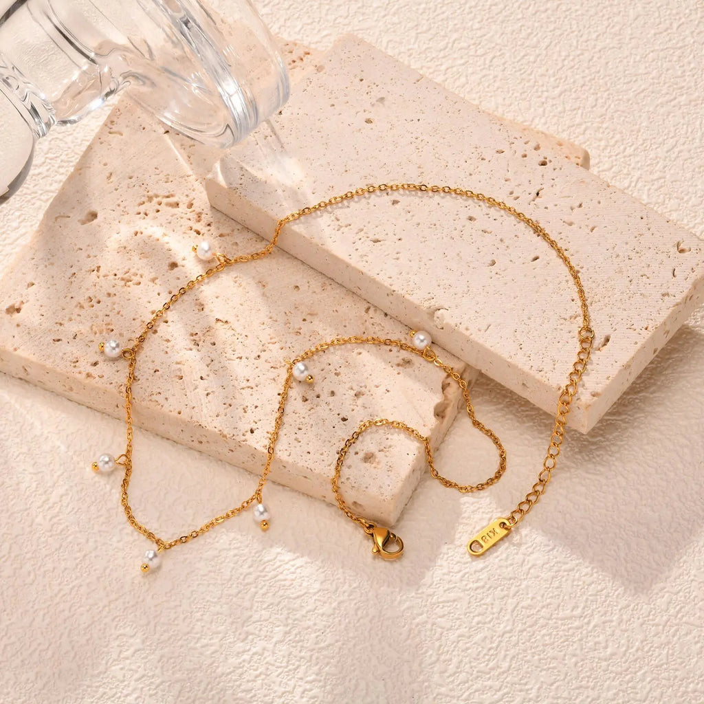 Pearl Choker Necklace for Women, 18K Gold Plated Stainless Steel Chain Necklace Adjustable, Everyday Jewelry Gift