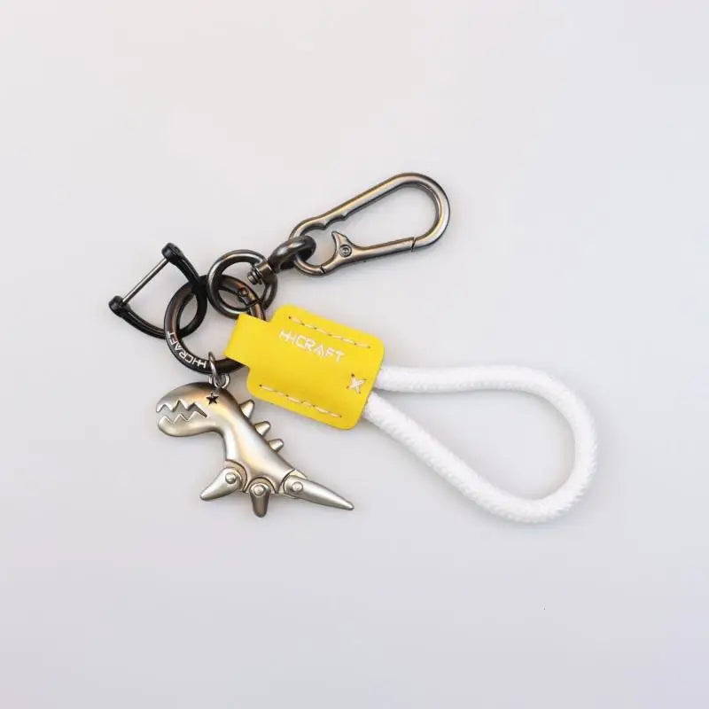Motorcycle Decoration Accessories Little Dinosaur Car Keychain Single Leather Woven Rope Metal Keychain Handbag Pendant
