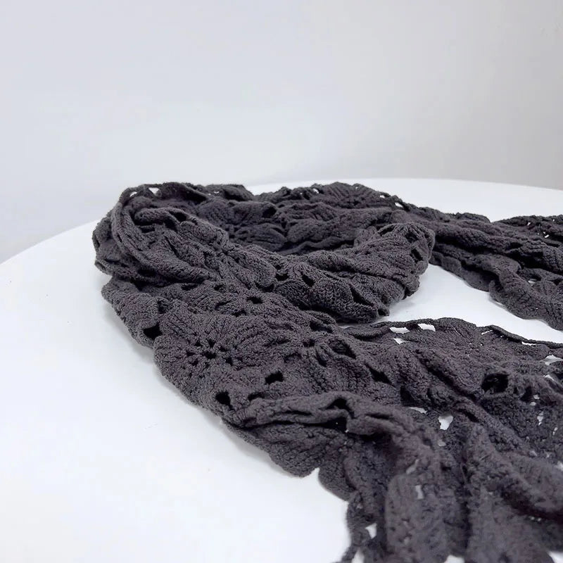 Lace Crocheted Knitted Shawl Women Fashion Ivory Solid Cotton Lace Scarf 40*190cm