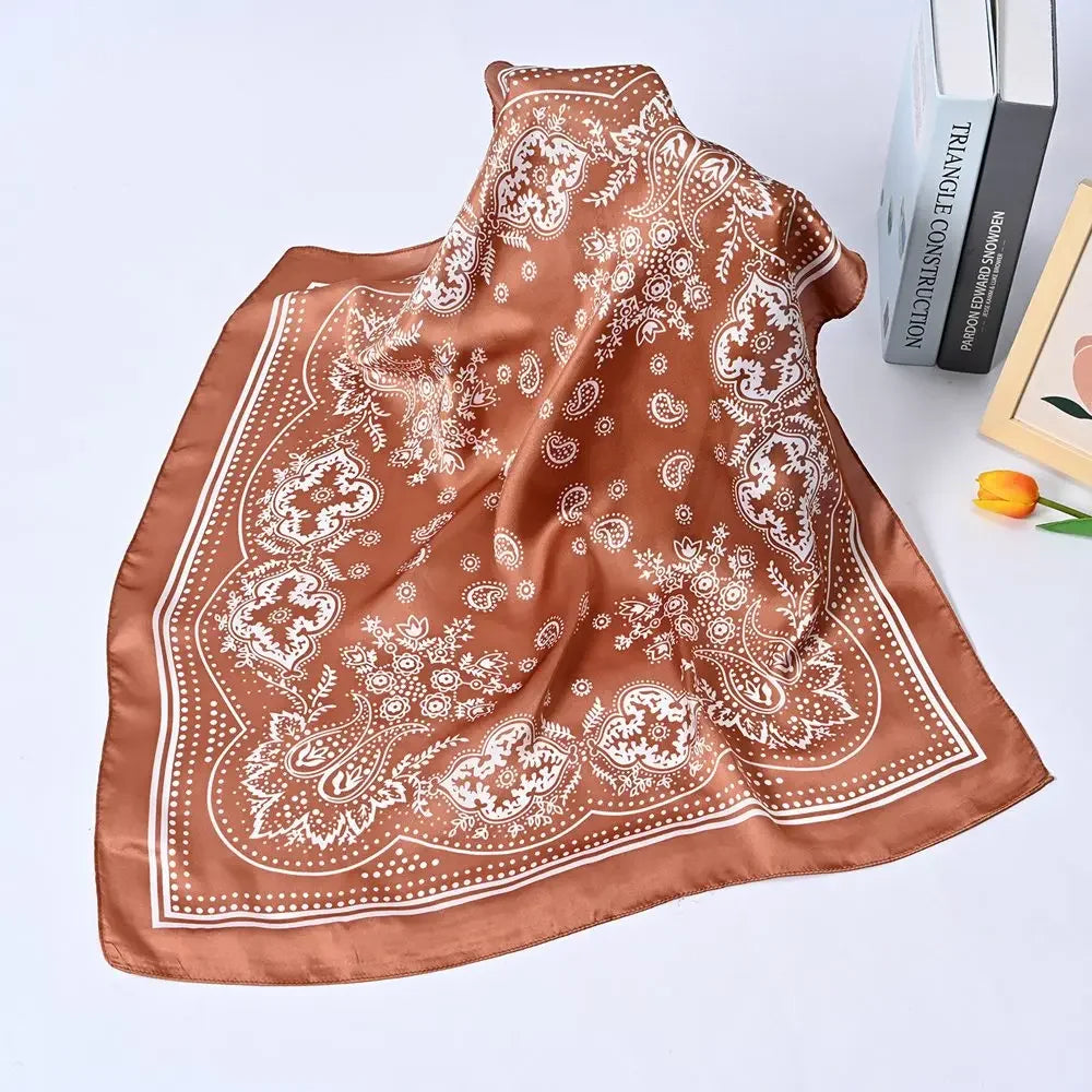 Women Scarf 70cm Black Hip Hop Bandana Kerchief Paisley Printed Hijab Headwear Wrist Hairwrap Square Scarves Print Handkerchief