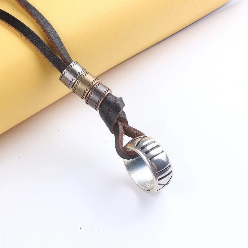 Man Necklace Personality Fashion Alloy Ring Roman Numeral Pendant Vintage Punk Leather Necklace for Men Hand-woven Necklace Gift