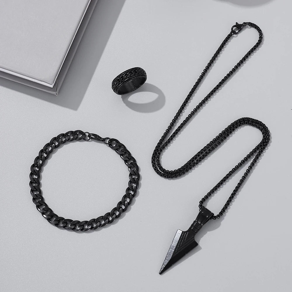 Men's Casual/Sports Necklace, Bracelet and Ring Set of 3, Simple Chain Design, For Daily Use