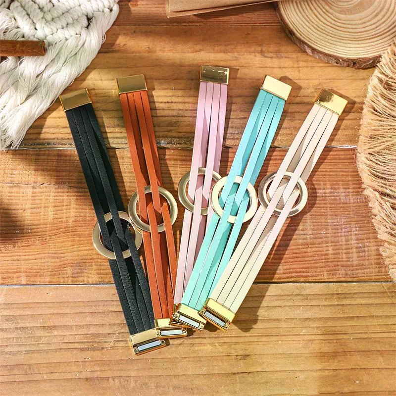 Leather Bracelets For Women 2026 Fashion Bracelets & Bangles Elegant Multilayer Wide Wrap Bracelet Female Jewelry Gift