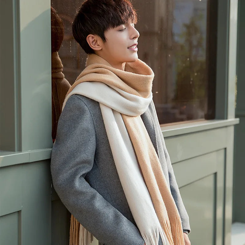 Fashion Classic Men Scarf Korean Version Warm Knitted Thick Thermal Simple Solid Muffler Winter Long Soft Windproof Scarves Male