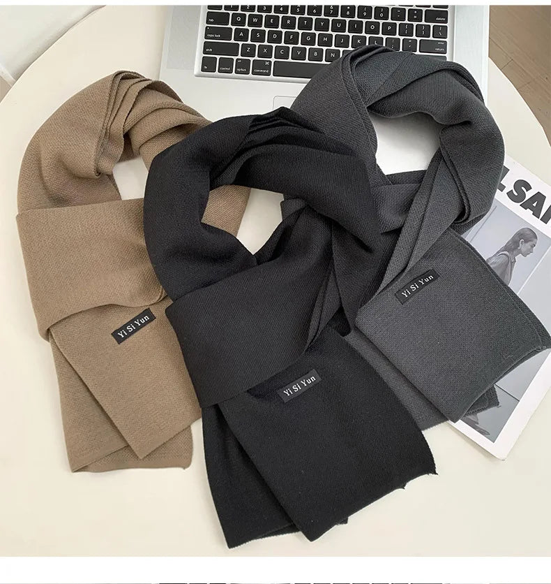 Men's scarf new winter pure black middle-aged and elderly versatile men's scarf youth British style scarf shawl