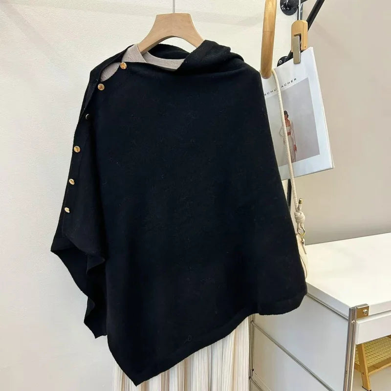 2025 New Large Shawl for Womens Spring and Autumn Fashion Versatile Diagonal Buckle Loose High-end Cape Knitted Shawls