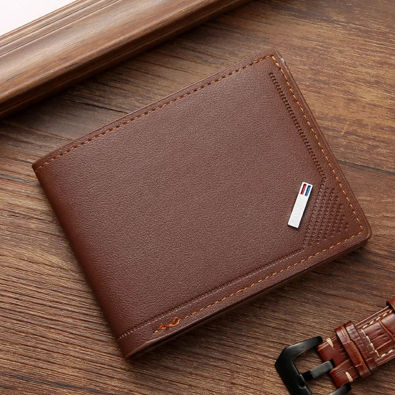 Men's Short Leather Slim Wallets Business Man Money Clip Credit Card Holder Purse Thin Minimalist Bifold Wallet