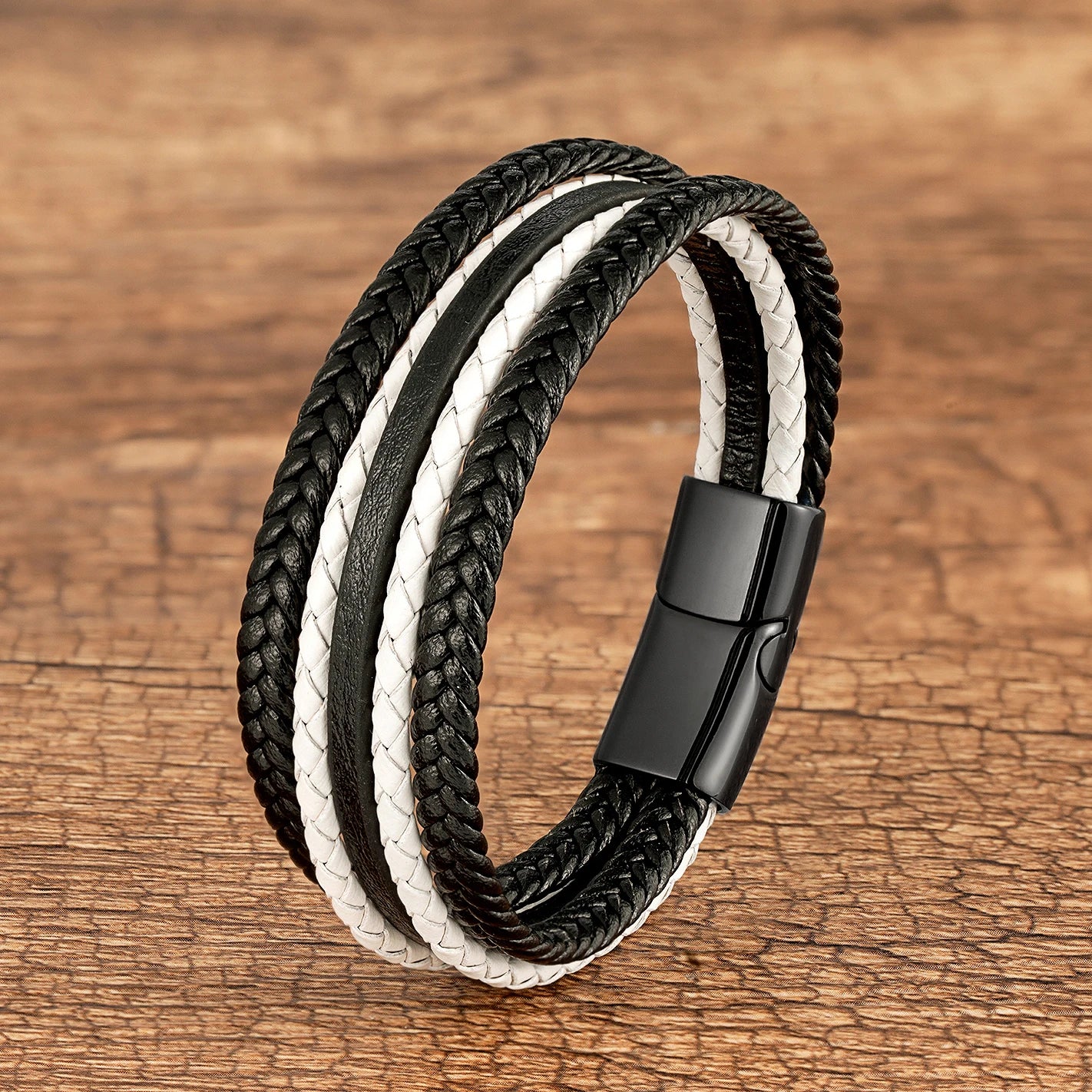 Classic Multilayer Weave Rope Men's Wrap Bracelet Vintage Black Red Genuine Leather Bracelet On Hand Male Wristband Jewelry