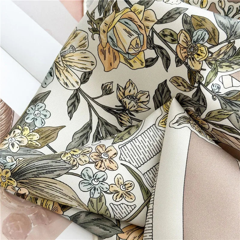 90 Silk Scarf Ladies 100% Real Silk Scarf Neckerchief Floral Printed Womens Fashion Elegant Silk Shawl Foulard Female Gifts