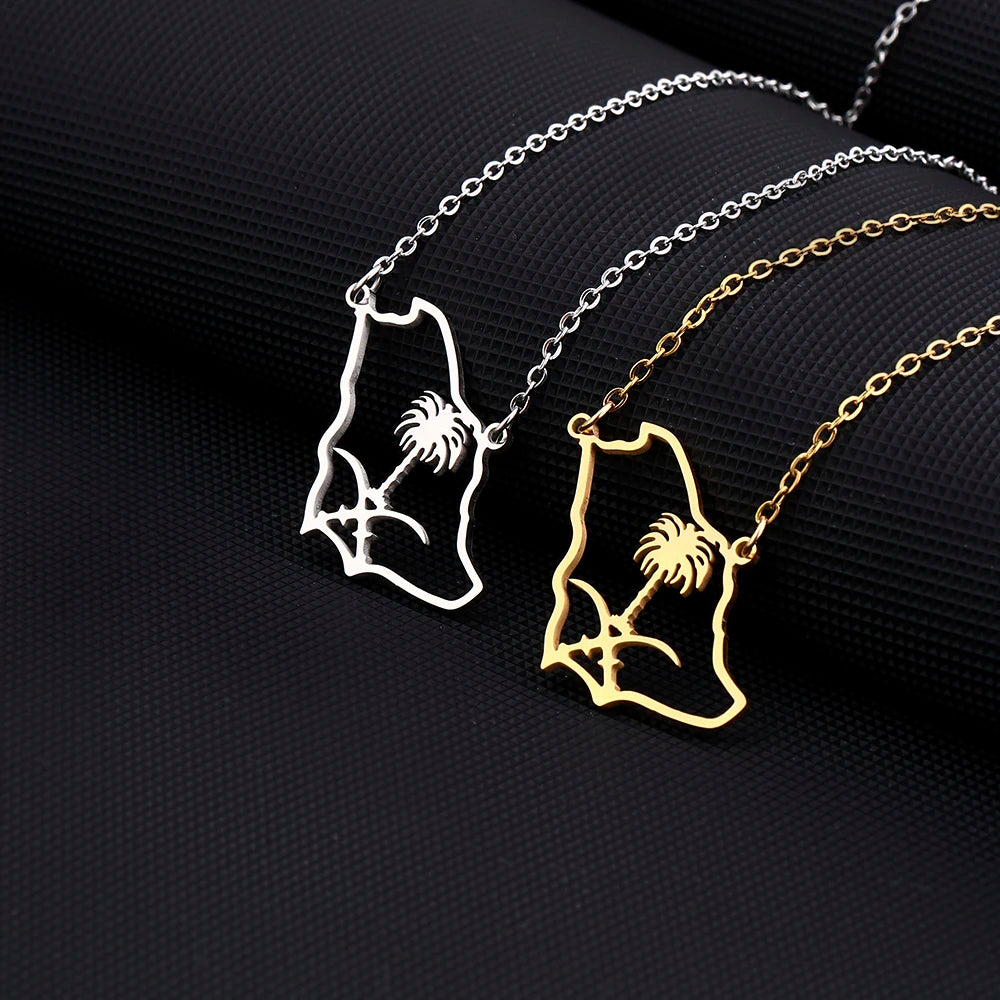 Fashion Saudi Arabia Map Flag Pendant Necklace Stainless Steel Arab Emblem Men Women Ethnic Map Jewelry Patriotic Gift