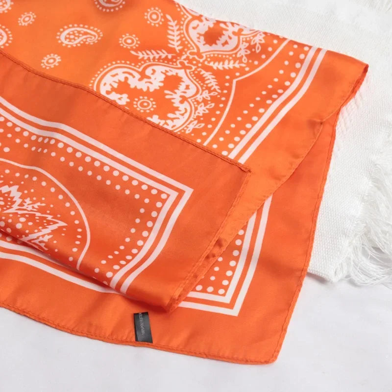 Women Scarf 70cm Black Hip Hop Bandana Kerchief Paisley Printed Hijab Headwear Wrist Hairwrap Square Scarves Print Handkerchief