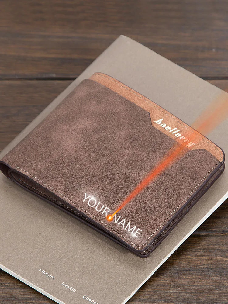 2024 Men Wallets Name Engraving Fashion Short Male Purse Simple Card Holder High Quality Male Purse For Boy Carteria