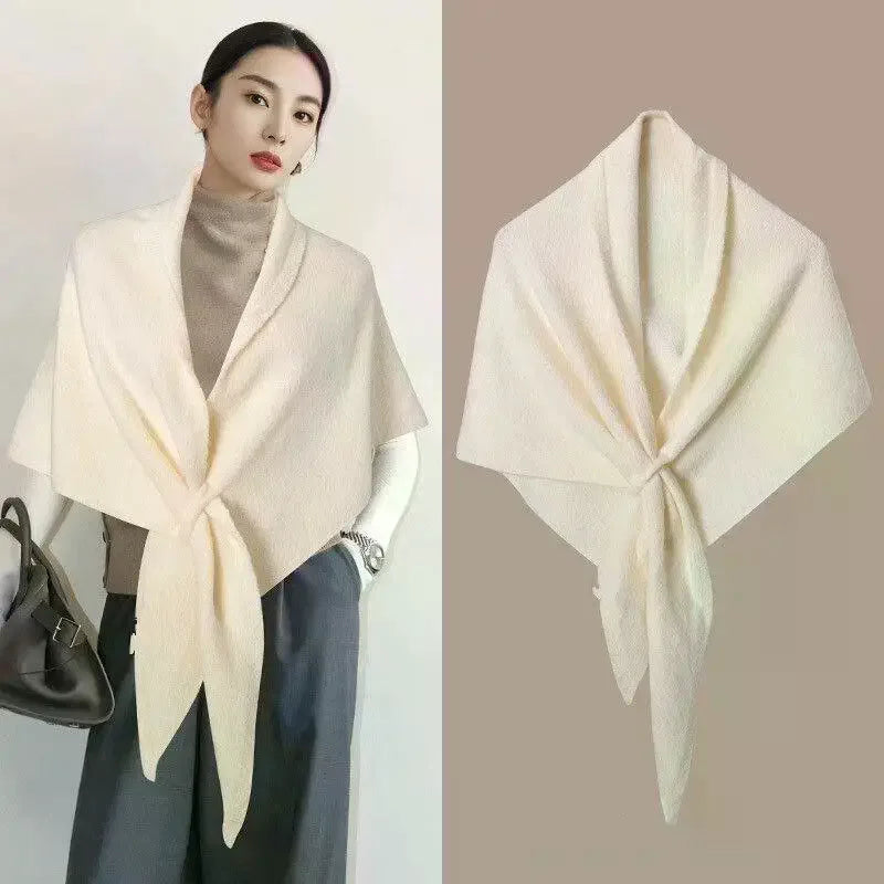 Winter Women Shawl Wraps Cardigan Cape Wool Blend Triangle Shawl Scarf Thickened With Knitted Warm Shoulder