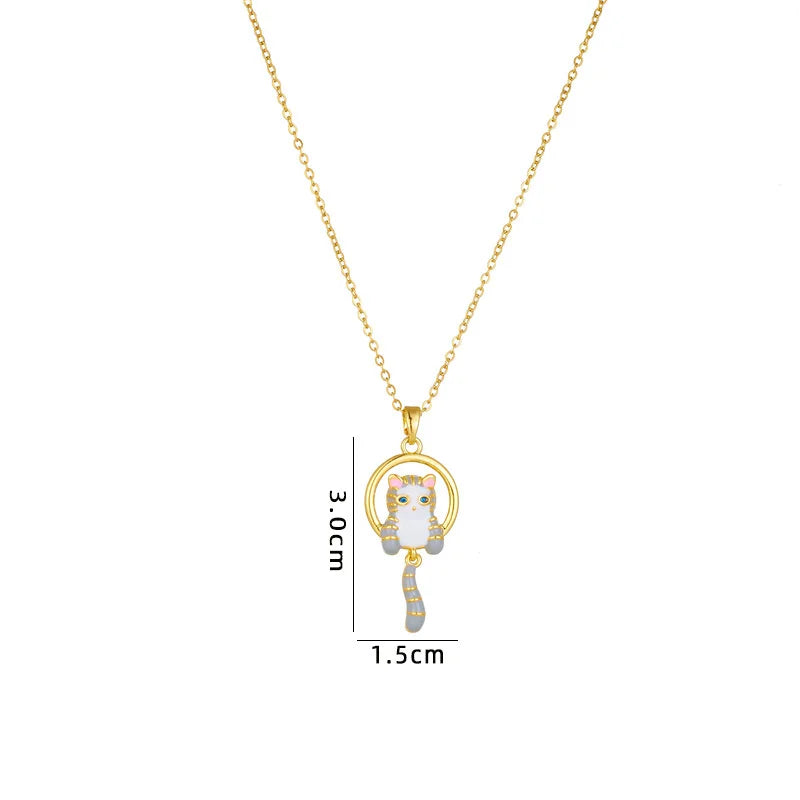 Cute Cat Necklace for Women - Unique Cat Pendant with Oil Drop Design - Fashionable and Personalized