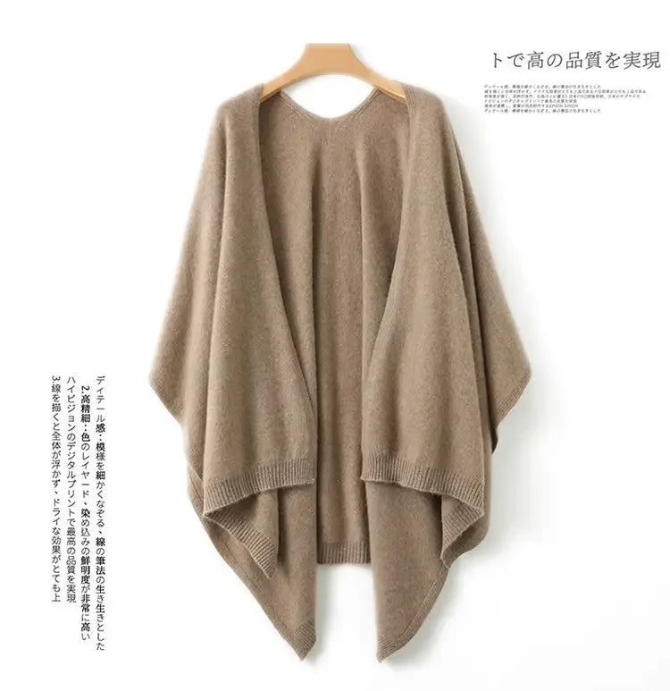 Shawl Cape Sweater Cardigan Women's 2024 Spring and Autumn New Style Outerwear Loose Knit Sweater Jacket Medium Long Style
