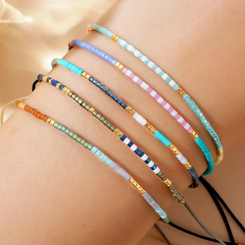 Simple Handmade Beaded Bracelets For Women Girls Bohemian Style Colorful Adjustable Bracelet Jewelry