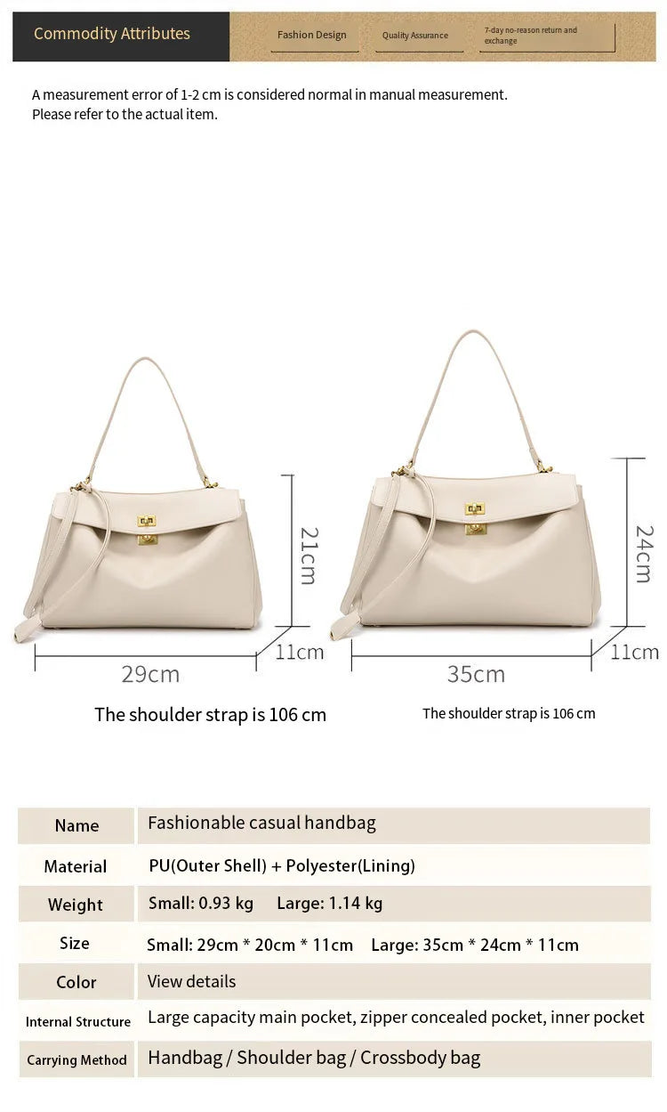 Fashionable Women's Bags, Textured Shoulder Bags, Large-Capacity Tote Bags, High-End Commuter Bags, Water-Repellent Crossbody Bags, Solid Color Handbags, Horizontal Square Casual Bags