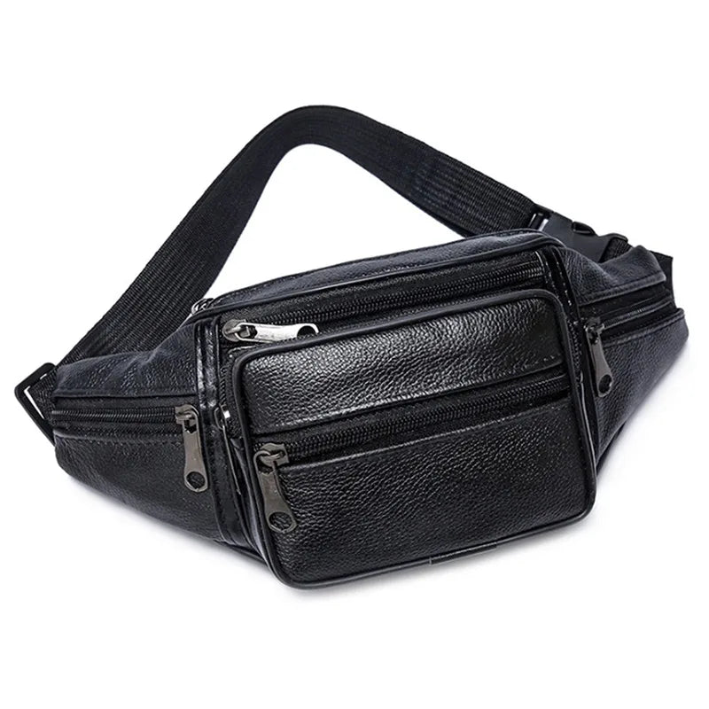 Fashion Men Leather Fanny Bag for Phone Pouch Male Leather Messenger Bags Brand Fanny Pack Male Travel Waist Bag