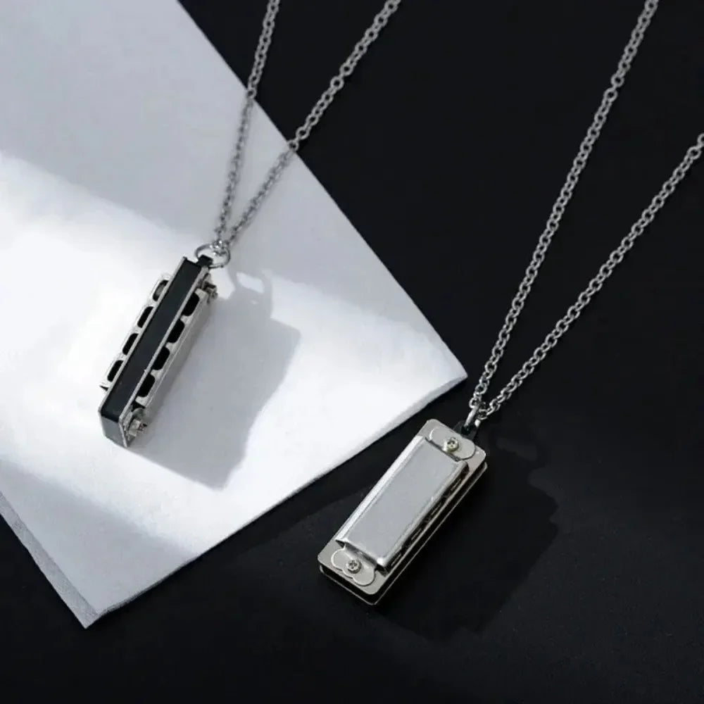 Mini Harmonica Necklace Men and Women Niche Design Sense Pendant Musical Can Blow The Sound Senior Creative Little Instruments