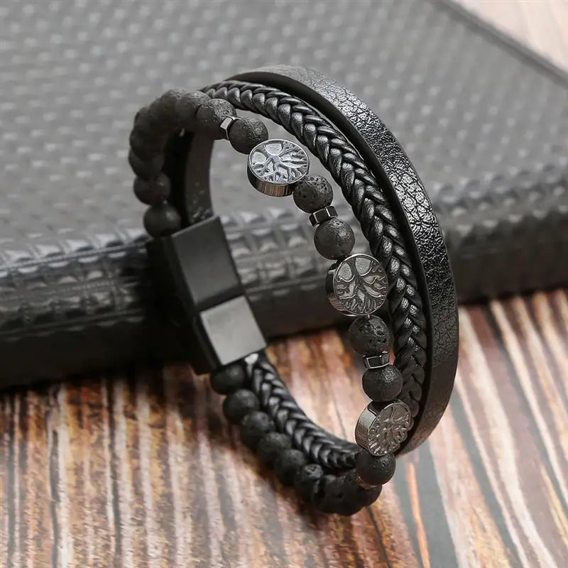 Classic Hand-Woven Leather Bracelet 19/21/23cm Multilayer Leather Men Bracelets Punk Bangle for Friend Charm Jewelry Gifts