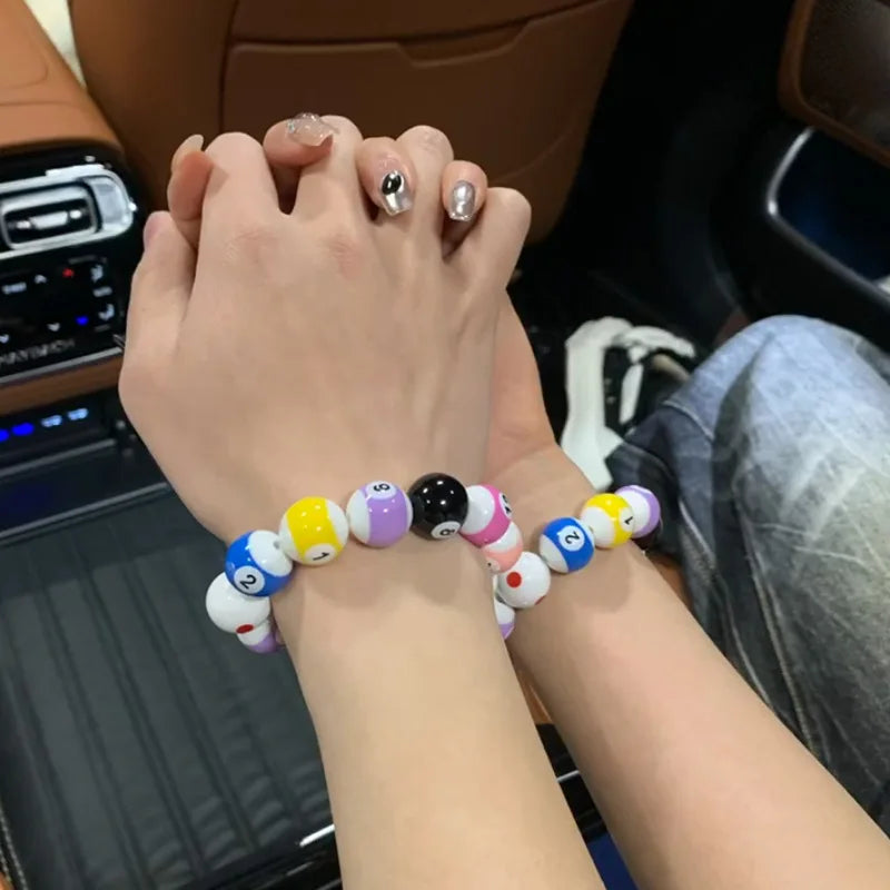 Middle Eight Billiard Bracelets for Women Men Hip Hop Rock Elastic Rope Couple Bracelets Jewellery Women Resin Beads
