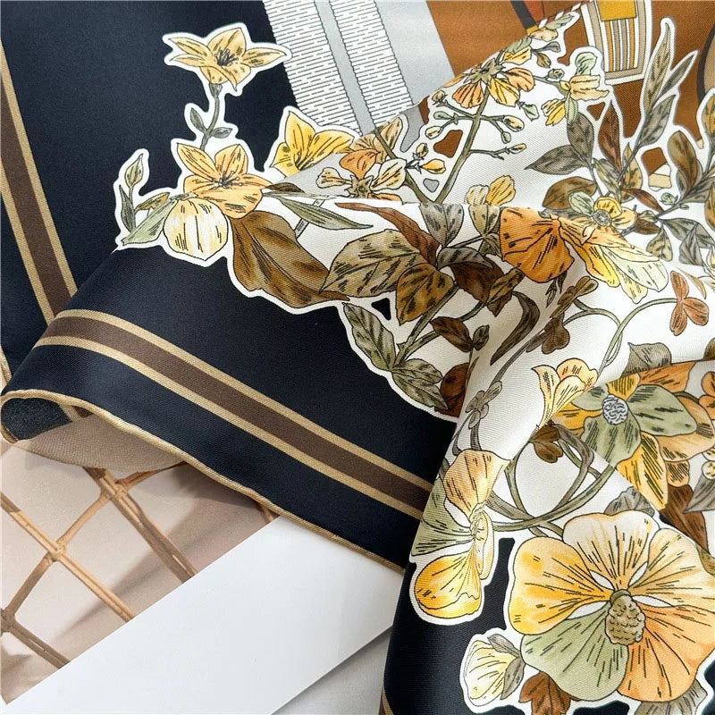 90 Silk Scarf Ladies 100% Real Silk Scarf Neckerchief Floral Printed Womens Fashion Elegant Silk Shawl Foulard Female Gifts