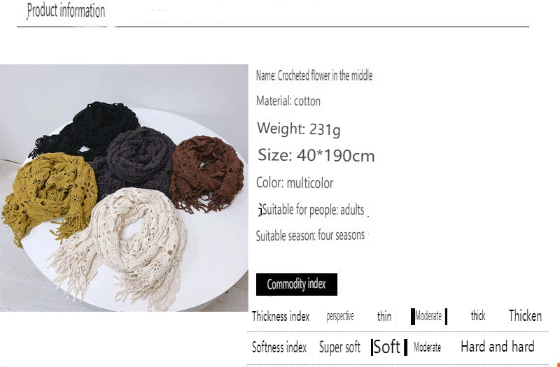 Lace Crocheted Knitted Shawl Women Fashion Ivory Solid Cotton Lace Scarf 40*190cm