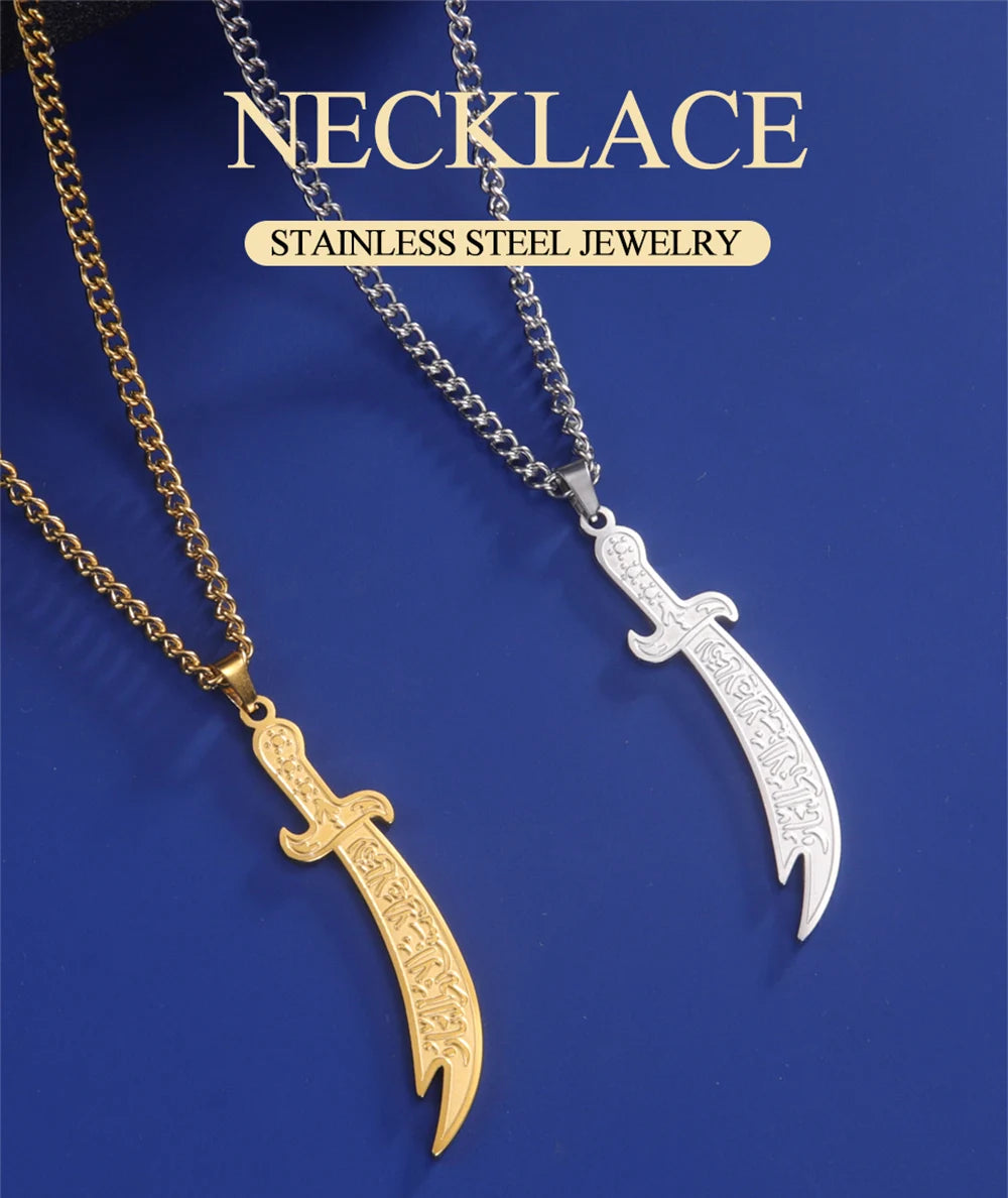 Dawapara Imam Ali Zulfiqar Sword Jewelry Set Arabic Necklace Ring Islamic Muslim Jewelry Stainless Steel  Religious Gift