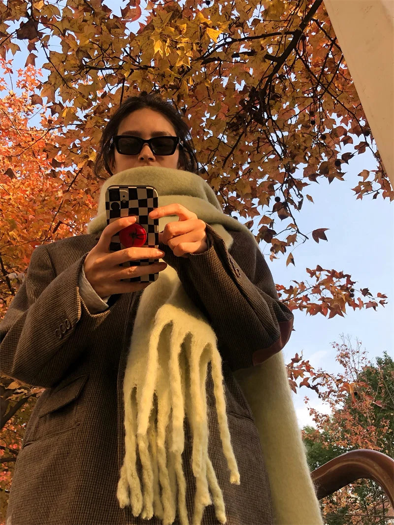 Women Thick Shawl Wraps Scarf Winter Warm Fashion Solid Color Pashmina Scarves Long Tassel Hijab Stoles Bufanda Mujer