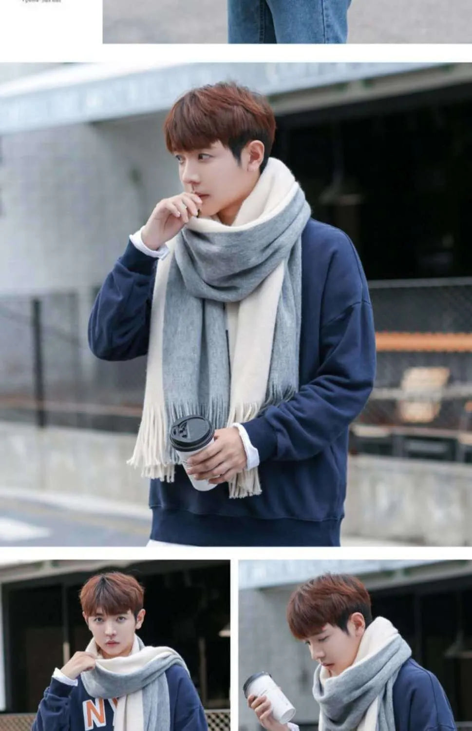 Fashion Classic Men Scarf Korean Version Warm Knitted Thick Thermal Simple Solid Muffler Winter Long Soft Windproof Scarves Male