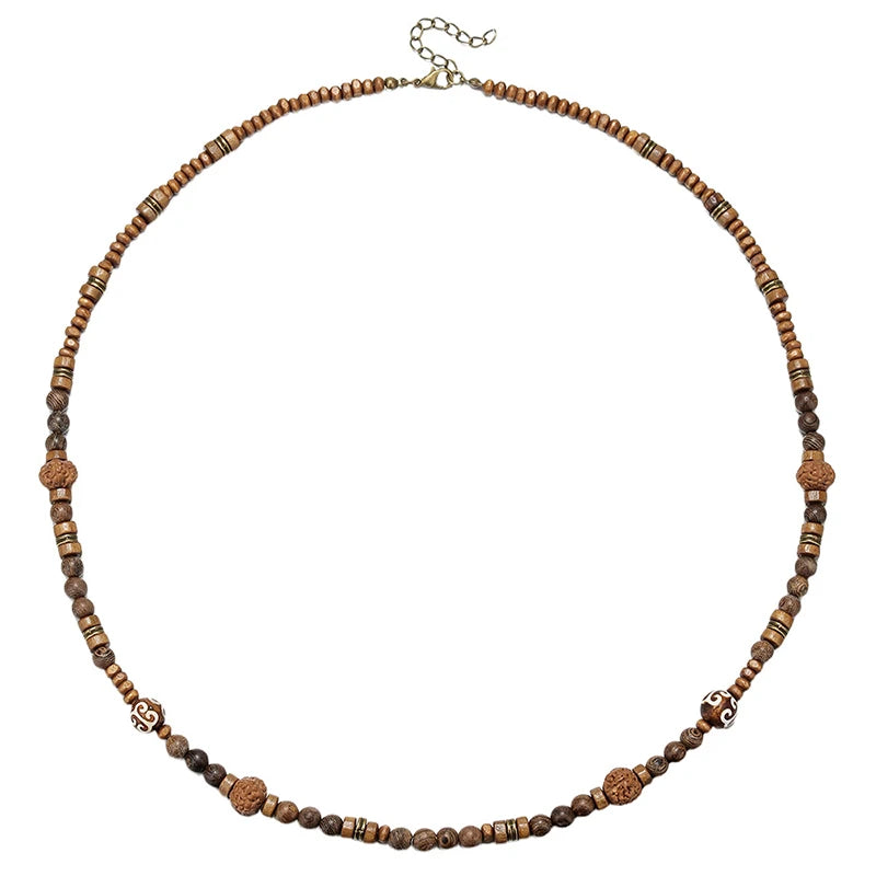 Bohemian Vintage Style Men's Wooden Bead Necklace - Long-Style Neck Jewelry