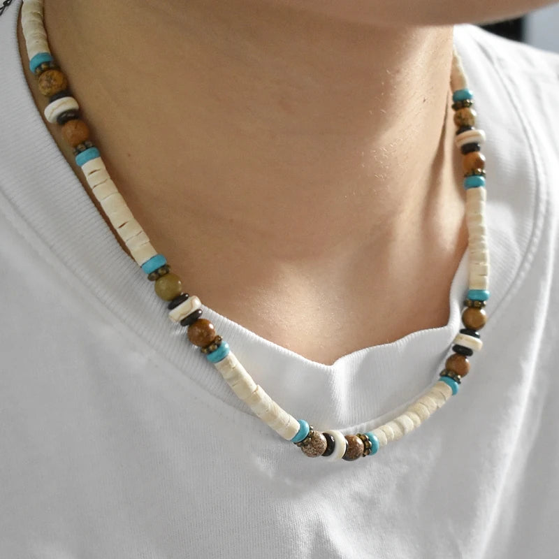 Natural Wood Beaded Short Choker Necklace for Men Trendy Small Beads Collar 2024 Fashion Jewelry on Neck Accessories Male Gift