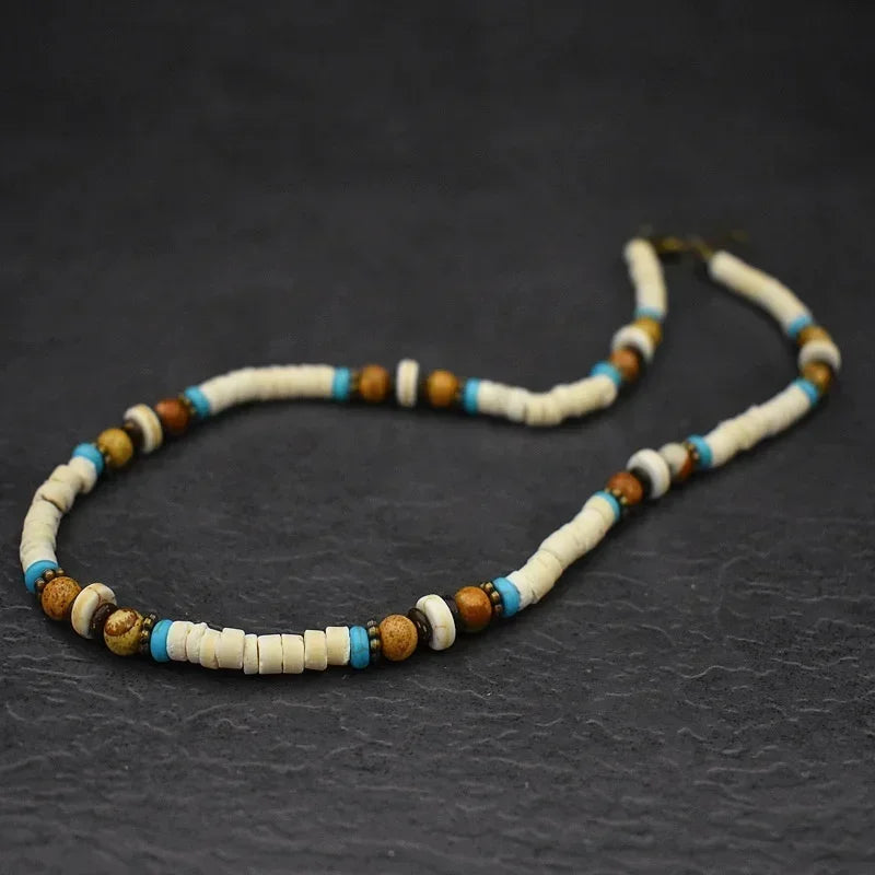 Natural Wood Beaded Short Choker Necklace for Men Trendy Small Beads Collar 2024 Fashion Jewelry on Neck Accessories Male Gift