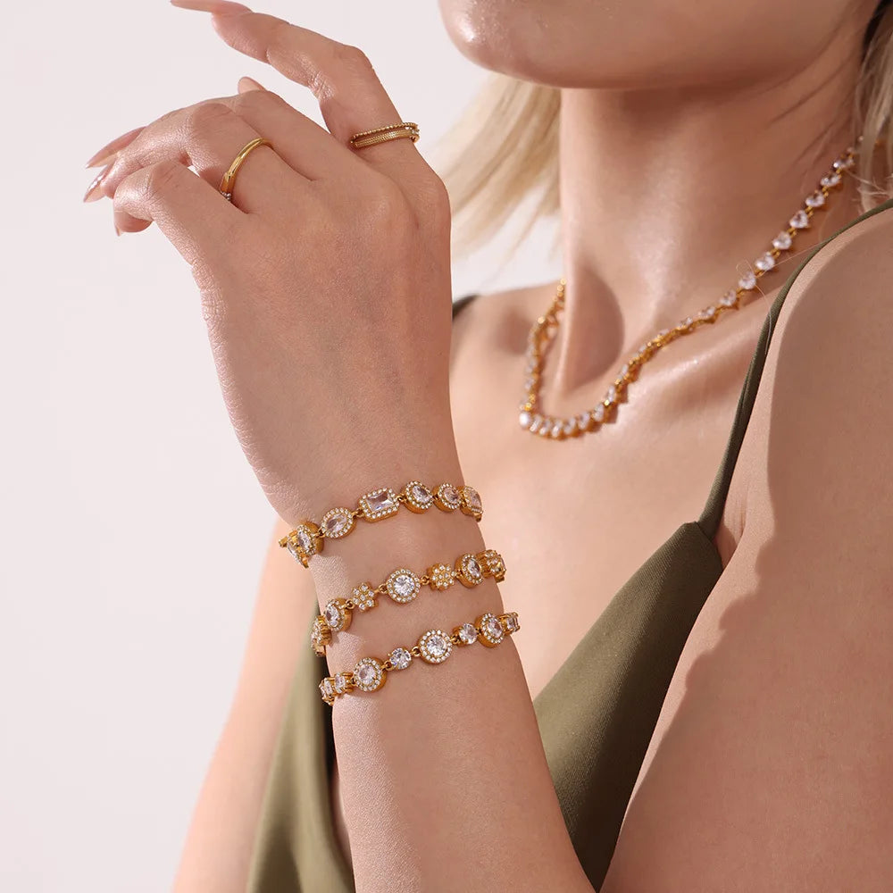 Women's Bracelet with Simple Design Inlaid with Zircon Stainless Steel Fashionable and Versatile Jewelry Accessories