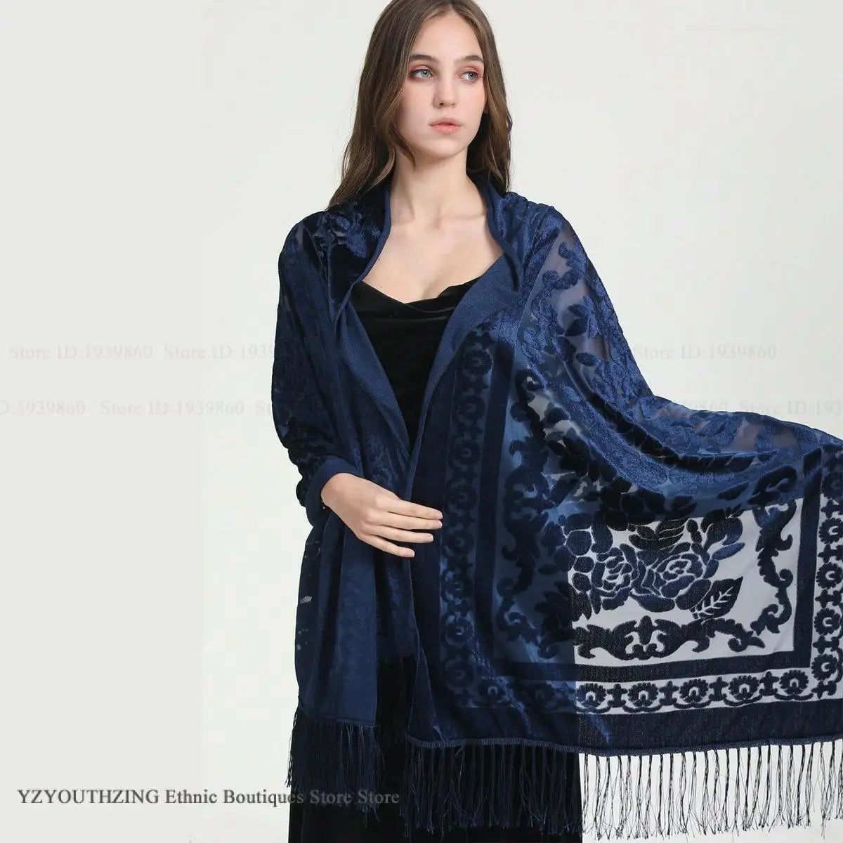 Women Velvet Scarf Shawl Female Long Jacquard Scarves Noble Shawl Autumn Spring Poncho Wrap Luxury Pashmina Tassel Cloak Bufanda