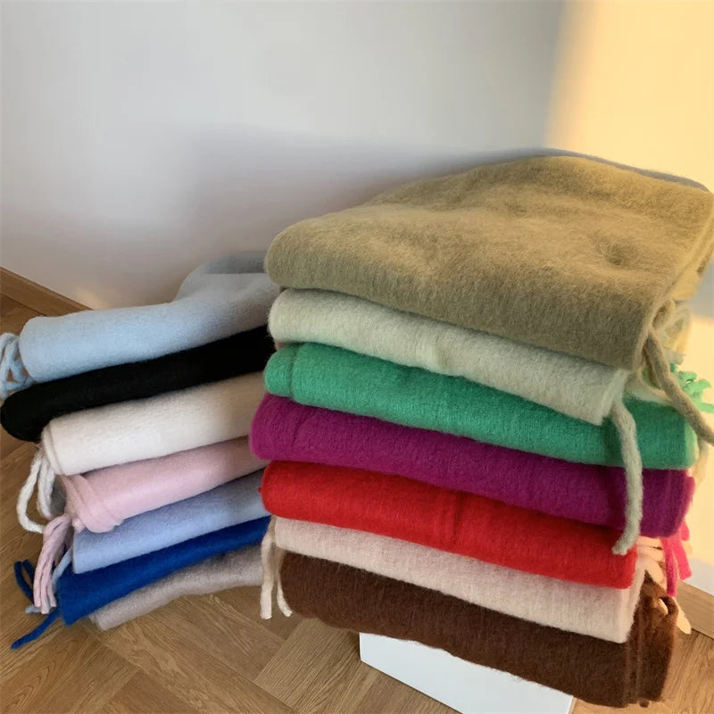 Women Thick Shawl Wraps Scarf Winter Warm Fashion Solid Color Pashmina Scarves Long Tassel Hijab Stoles Bufanda Mujer