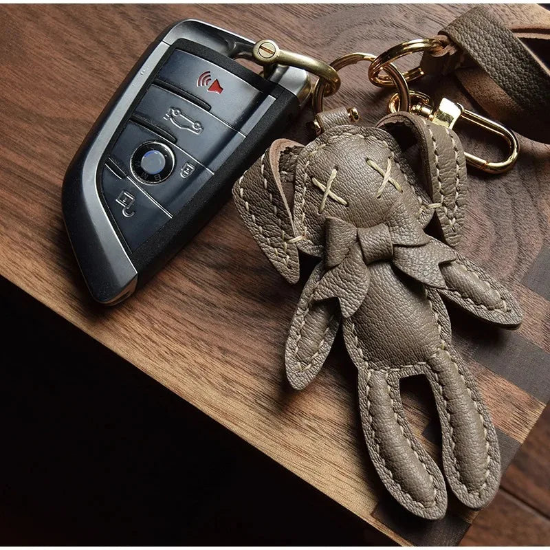 Luxury Design Genuine Leather Handmade Pendant Bag Accessories Cute Car Hangings Keychain Bag Charms Cute Animal Bag Decorations