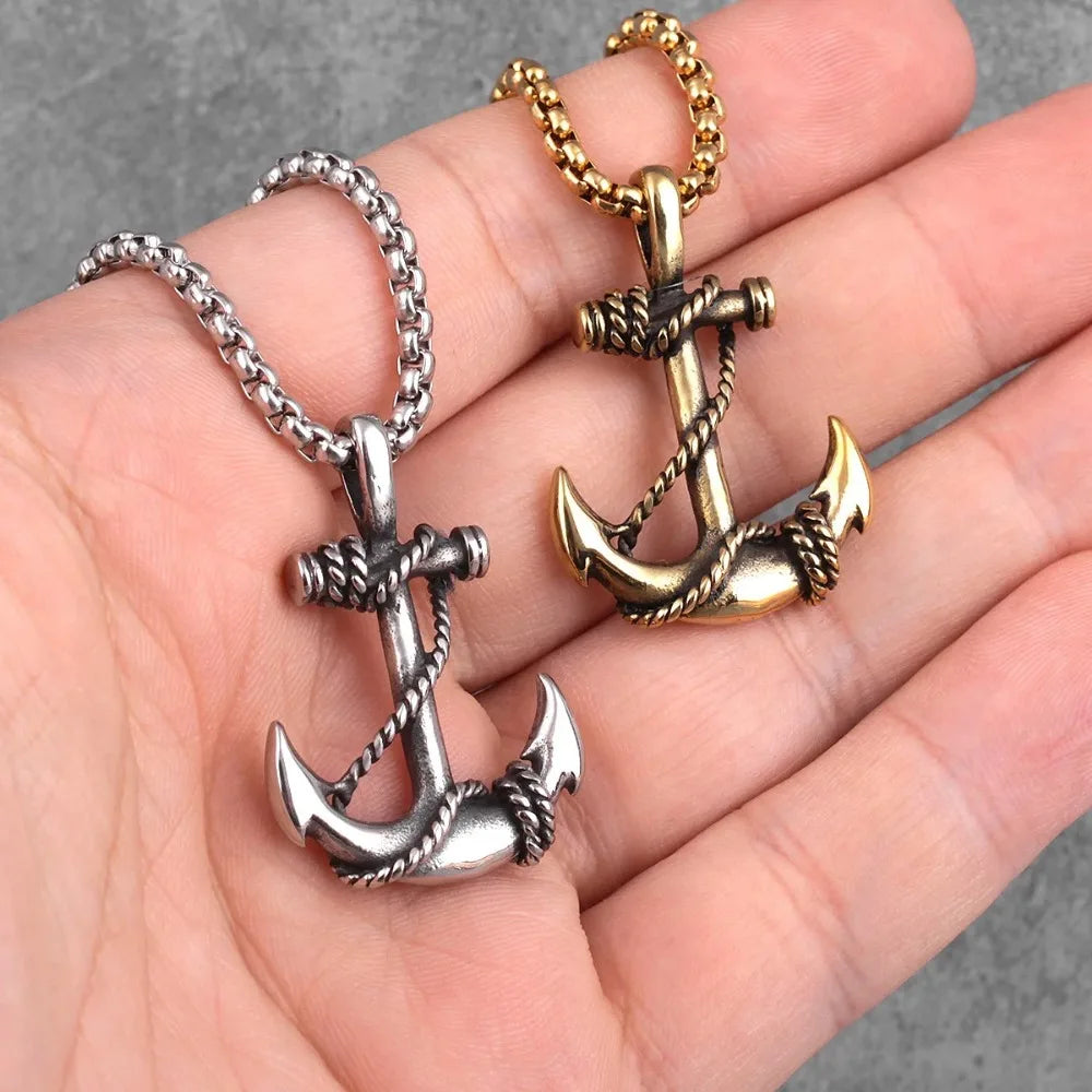 New Personalized Creative Trend Sea Anchor Sailor Men's Necklace Pendant Punk Rock Hip Hop Unique Boys Fashion Party JewelryGift