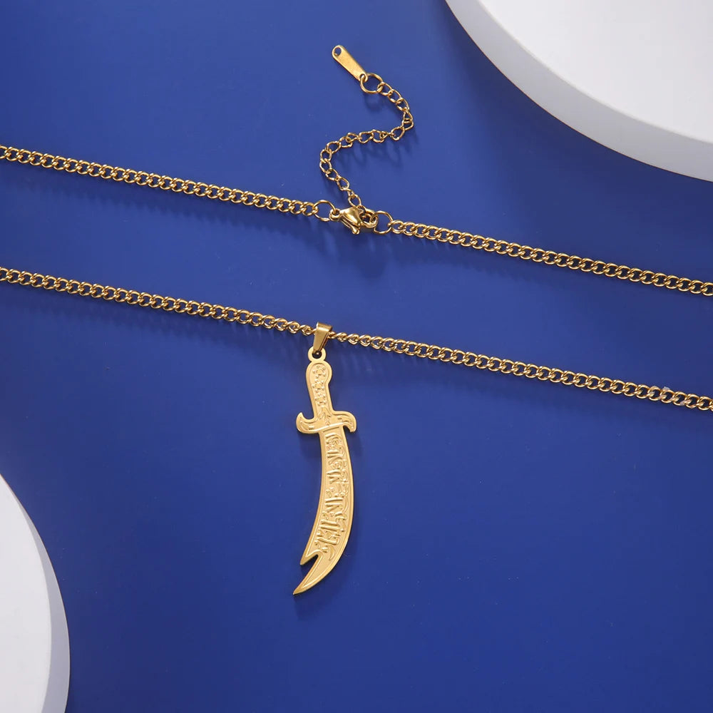 Dawapara Imam Ali Zulfiqar Sword Jewelry Set Arabic Necklace Ring Islamic Muslim Jewelry Stainless Steel  Religious Gift