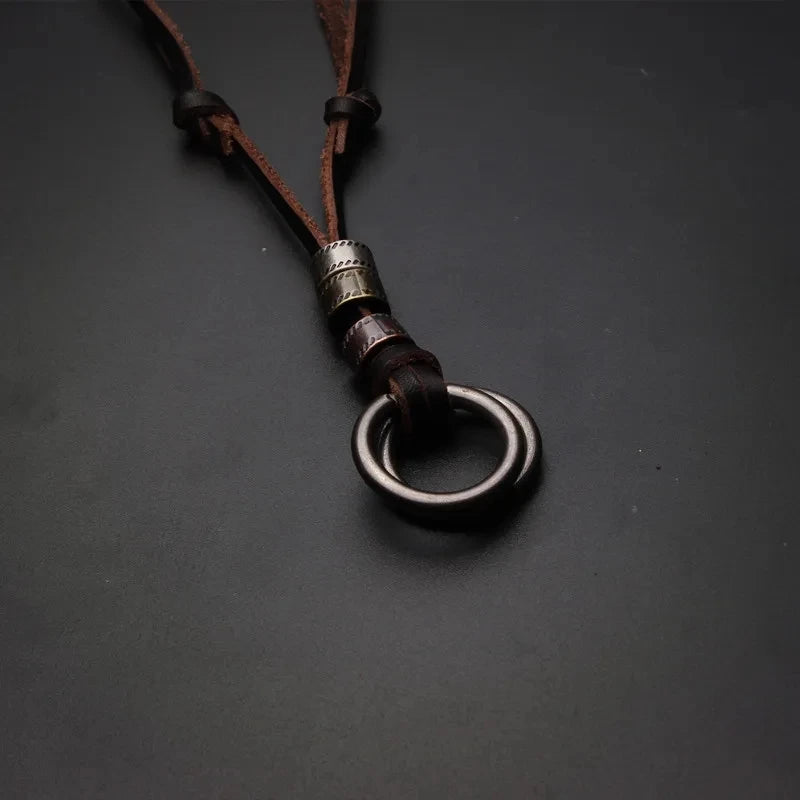 Man Necklace Personality Fashion Alloy Ring Roman Numeral Pendant Vintage Punk Leather Necklace for Men Hand-woven Necklace Gift