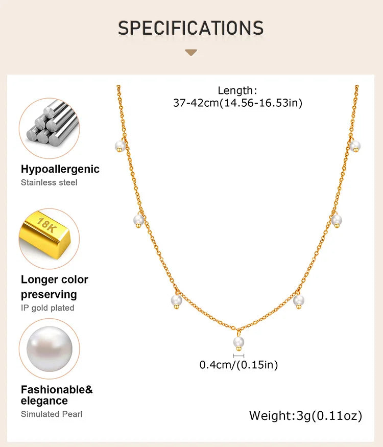 Pearl Choker Necklace for Women, 18K Gold Plated Stainless Steel Chain Necklace Adjustable, Everyday Jewelry Gift