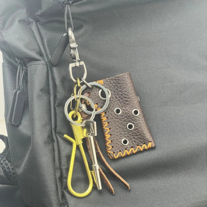original Fashion Accessories Genuine leather keychain Jeans waist decoration Backpack metal pendant Brass stainless steel