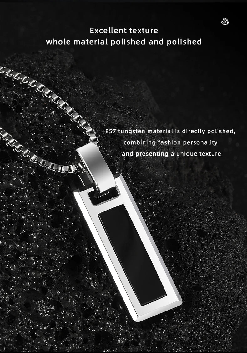 Necklace for Men Natural Turquoise Pendant High end Trendy Brand Tungsten Black Agate Fashion Versatile，Engraving