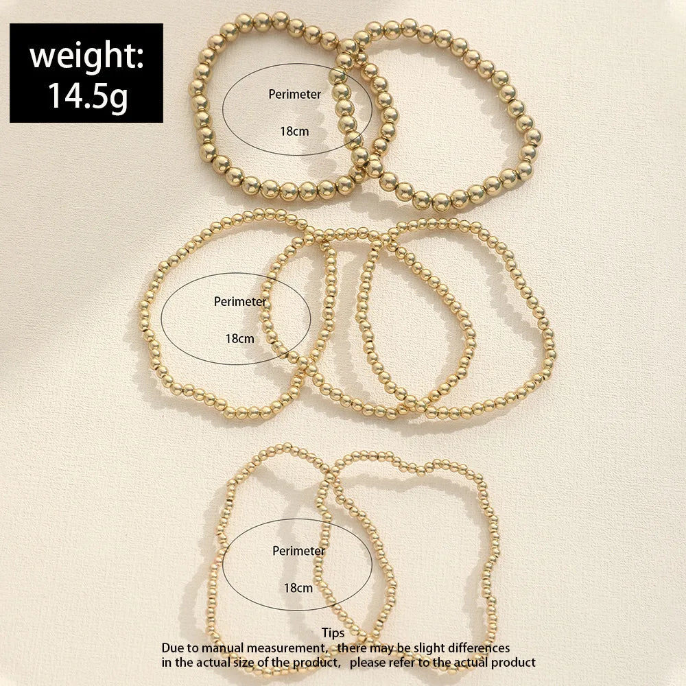 New Beaded Bracelets for Women Charm Link Chain Statement Bracelets Bangles Handmade Gold Color Beads Elastic Hand Jewelry